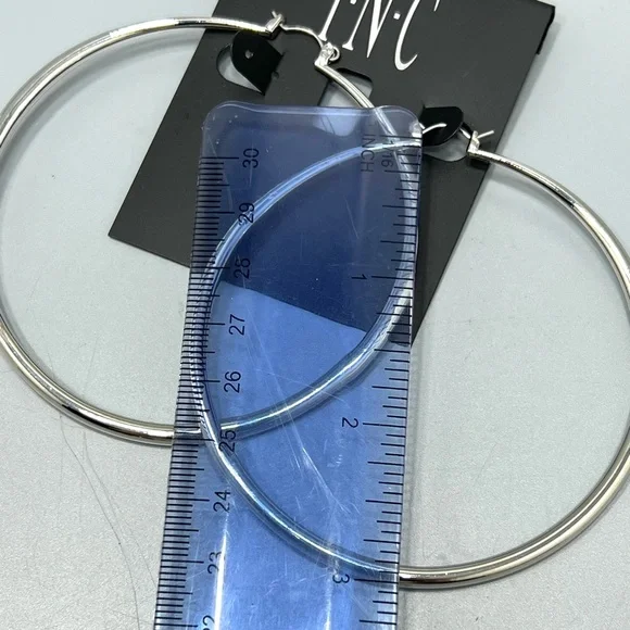 INC International Concepts Large Silver Tone Hoop Earrings - Picture 3 of 5